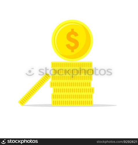 Stack of golden coins on white background with earning profit concept.
