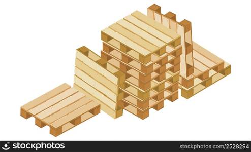 Stack of isometric pallets for warehouse packaging and transportation isolated on white background. Vector illustration.. Stack of isometric pallets for warehouse packaging and transportation isolated on white background.