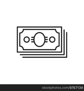 Stack of money cash isolated outline icon. Vector salary, payments or income linear symbol, financial investment and currency exchange sign. Pile of banknotes, universal money, currency and taxes. Money salary, cash, payment or income outline icon
