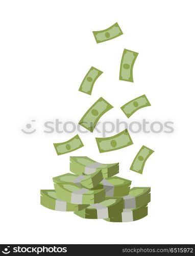 Stack of Money Vector Illustration Flat Design.. Stack of money vector. Pile of banknotes in flat style design. Getting maximum profit idea. Cash for all purposes. Illustration for credit, savings, charitable concepts. Isolated on white background.