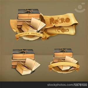 Stack of old books, vector icon