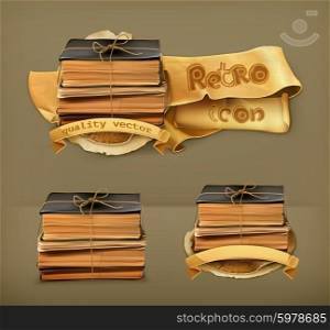 Stack of old books, vector icon