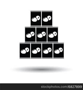 Stack of olive cans icon. Black background with white. Vector illustration.
