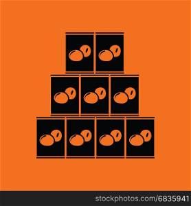 Stack of olive cans icon. Orange background with black. Vector illustration.