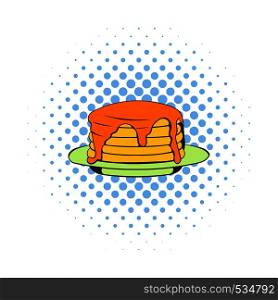 Stack of pancakes icon in comics style on a white background. Stack of pancakes icon, comics style