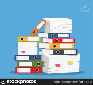 Stack of papers and file folders icon. Vector illustration in flat style. Stack of papers