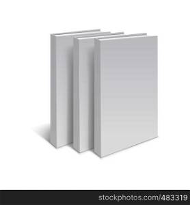 Stack of three blank books on a white background . Stack of three blank books