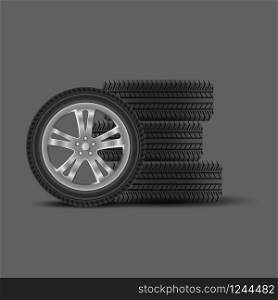 Stack of tires and wheel realistic