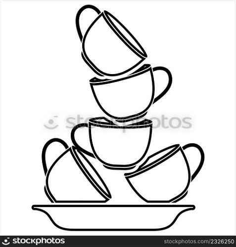 Stack Tea Coffee Cups Icon, Cup Stacking Vector Art Illustration