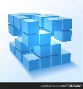 Stacked block cubes. Stacked blocks. Vector blue cubes puzzle concept isolated on white background