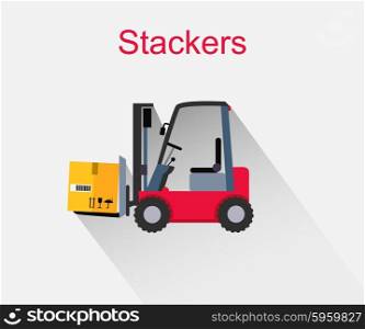 Stackers icon design style flat. Box freight, truck distribution, transportation storehouse, cardboard and crate, package product, forklift and cargo illustration