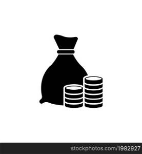 Stacks of Coins and Money Bag, Investment. Flat Vector Icon illustration. Simple black symbol on white background. Stacks of Coins and Money Bag sign design template for web and mobile UI element. Stacks of Coins and Money Bag, Investment. Flat Vector Icon illustration. Simple black symbol on white background. Stacks of Coins and Money Bag sign design template for web and mobile UI element.