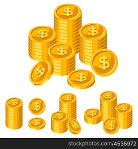 Stacks of gold coins on white background. Stacks of gold coins on white background.