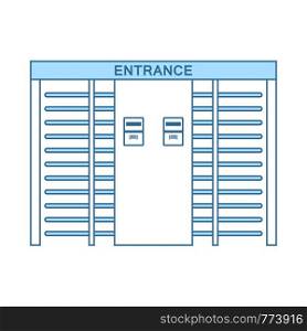 Stadium Entrance Turnstile Icon. Thin Line With Blue Fill Design. Vector Illustration.
