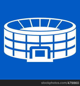 Stadium icon white isolated on blue background vector illustration. Stadium icon white