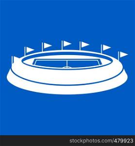 Stadium icon white isolated on blue background vector illustration. Stadium icon white