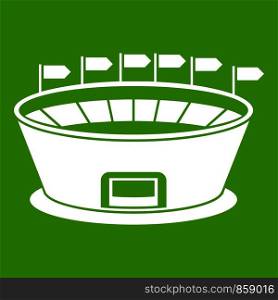 Stadium icon white isolated on green background. Vector illustration. Stadium icon green