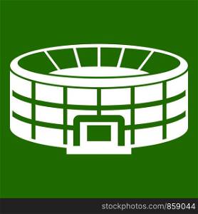 Stadium icon white isolated on green background. Vector illustration. Stadium icon green