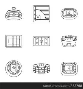 Stadium icons set. Outline illustration of 9 stadium vector icons for web. Stadium icons set, outline style