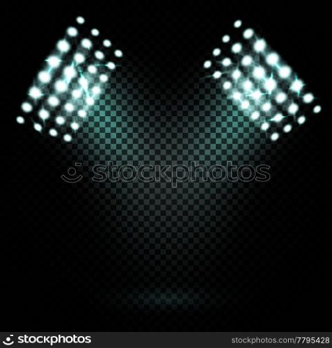 Stadium spotlight transparent realistic set with two lighting tower stacks of led lamps on transparent background vector illustration. Lighting Towers Realistic Set