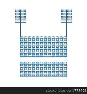 Stadium Tribune With Seats And Light Mast Icon. Thin Line With Blue Fill Design. Vector Illustration.