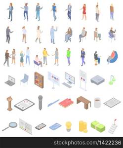 Staff education icons set. Isometric set of staff education vector icons for web design isolated on white background. Staff education icons set, isometric style
