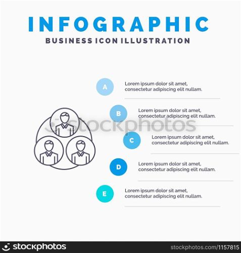 Staff, Gang, Clone, Circle Line icon with 5 steps presentation infographics Background