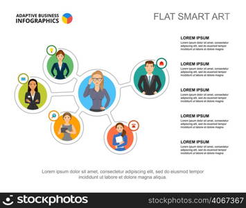 Staff interaction slide template. Business data. Graph, chart, design. Creative concept for infographic, report. Can be used for topics like organization, company structure or scheme