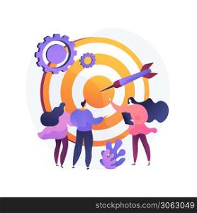 Staff management, perspective definition, target orientation. Teamwork organization. Business coach, company executive and personnel cartoon characters. Vector isolated concept metaphor illustration.. Staff management vector concept metaphor.