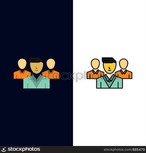 Staff, Security, Friend zone, Gang Icons. Flat and Line Filled Icon Set Vector Blue Background