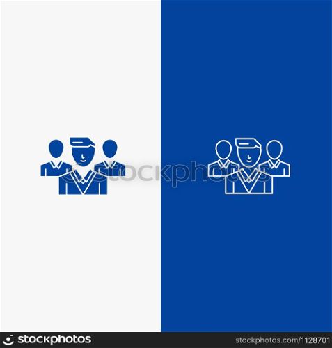 Staff, Security, Friend zone, Gang Line and Glyph Solid icon Blue banner Line and Glyph Solid icon Blue banner