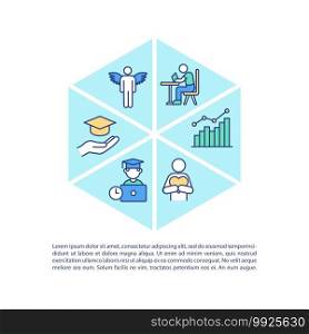 Staff training concept icon with text. Improving skills of your employees on workplace. PPT page vector template. Brochure, magazine, booklet design element with linear illustrations. Staff training concept icon with text