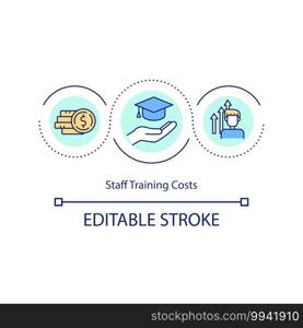 Staff training costs concept icon. Spending time and money searching for top talent. Upgrading staff idea thin line illustration. Vector isolated outline RGB color drawing. Editable stroke. Staff training costs concept icon