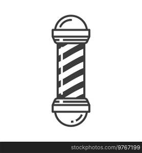 Staff with helix stripes isolated barbershop pole line art icon. Vector hairdresser haircut salon symbol, spiral cylinder, place of cut, shave, trim sign. Barber shop shaving cutting craft advertise. Barbershop pole with helix stripes isolate outline