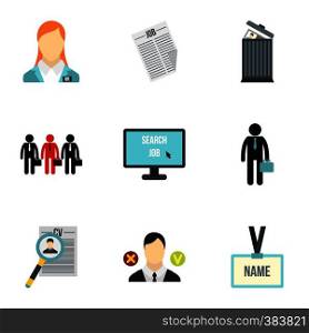 Staffing agency icons set. Flat illustration of 9 staffing agency vector icons for web. Staffing agency icons set, flat style