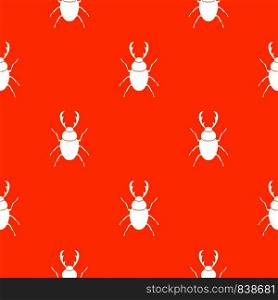 Stag beetle pattern repeat seamless in orange color for any design. Vector geometric illustration. Stag beetle pattern seamless