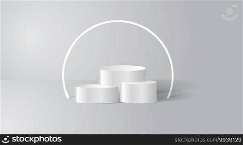 Stage backdrop podium for product display stand. 3d vector background illustration  colored white 