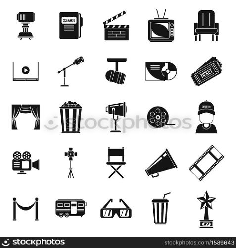 Stage director chair icons set. Simple set of stage director chair vector icons for web design on white background. Stage director chair icons set, simple style