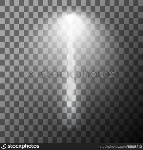 Stage illuminated spotlight on transparent background. Scene illumination with cold light effect. Vector illustration.. Stage illuminated spotlight