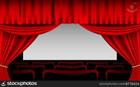 Stage interior with red curtains and seats