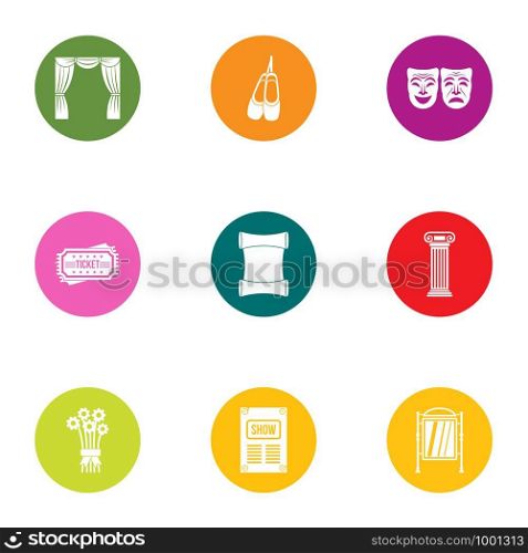Stage makeup icons set. Flat set of 9 stage makeup vector icons for web isolated on white background. Stage makeup icons set, flat style