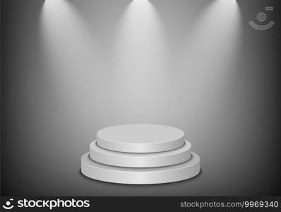 Stage podium with lighting on grey background, vector illustration