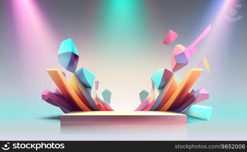 Stage podium with lighting, Stage Podium Scene with for Award, Decor element abstract background. Vector illustration. Stage podium with lighting, Stage Podium Scene with for Award, Decor element abstract background. Vector