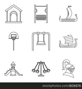 Staged performance icons set. Outline set of 9 staged performance vector icons for web isolated on white background. Staged performance icons set, outline style