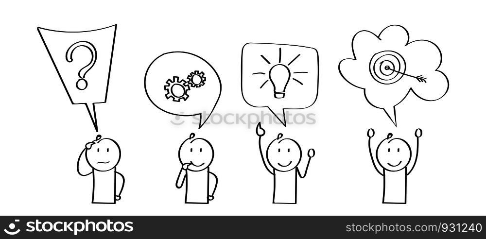 Stages of business implementation, startup, problem solving. Cartoon ...