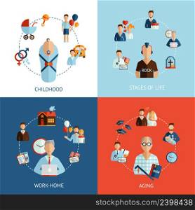 Stages of life design concept set with childhood and aging flat icons isolated vector illustration. Stages Of Life Set