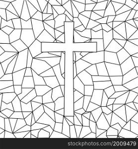 Stained glass cross in black stroke. Holy Easter.