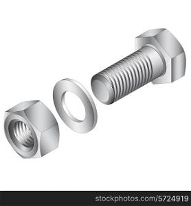 Stainless steel screw and nut. Vector illustration.