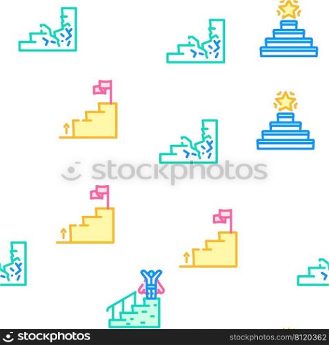 Stair And Achievement Vector Seamless Pattern Color Line Illustration. Stair And Achievement Vector Seamless Pattern
