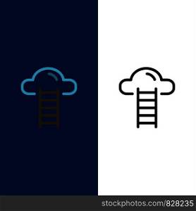 Stair, Cloud, User, Interface Icons. Flat and Line Filled Icon Set Vector Blue Background